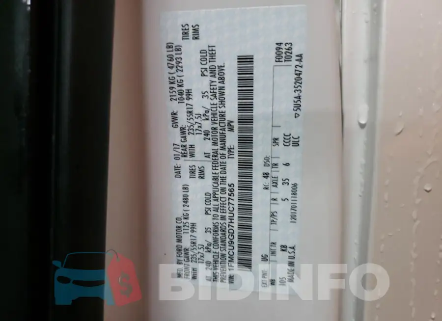 1FMCU9GD7HUC77565 Photo# 13