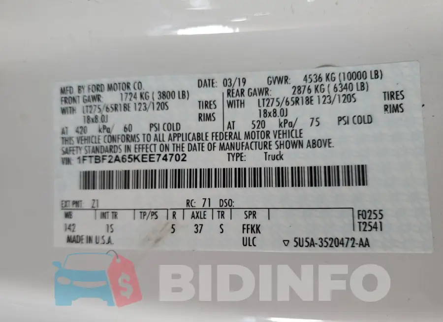 1FTBF2A65KEE74702 Photo# 12