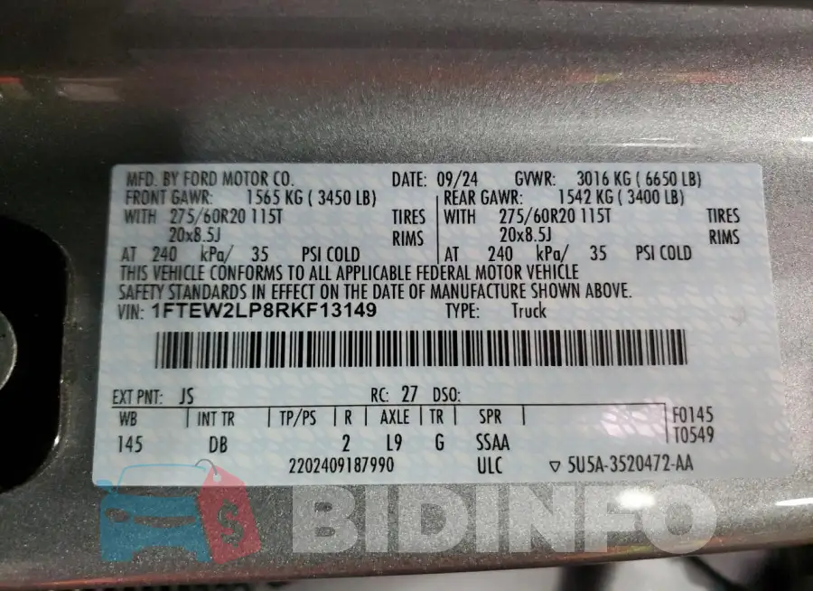 1FTEW2LP8RKF13149 Photo# 12
