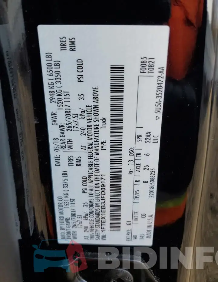 1FTEX1EB3JFD09171 Photo# 12