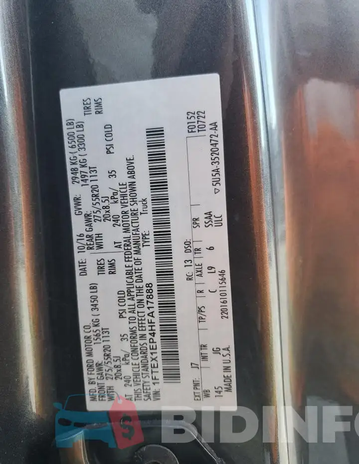 1FTEX1EP4HFA17888 Photo# 12