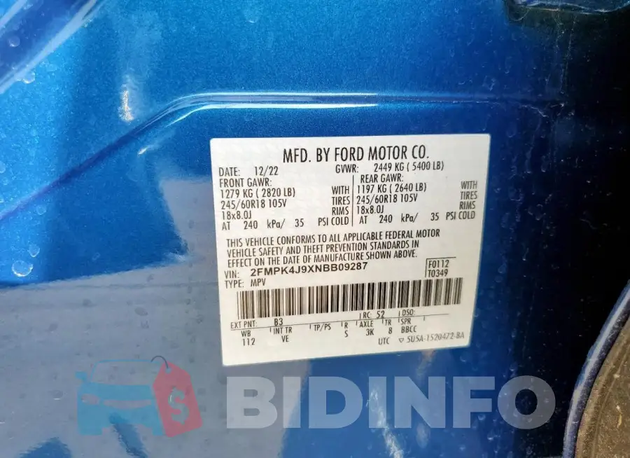 2FMPK4J9XNBB09287 Photo# 14