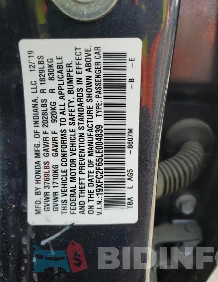19XFC2F65LE004839 Photo# 12