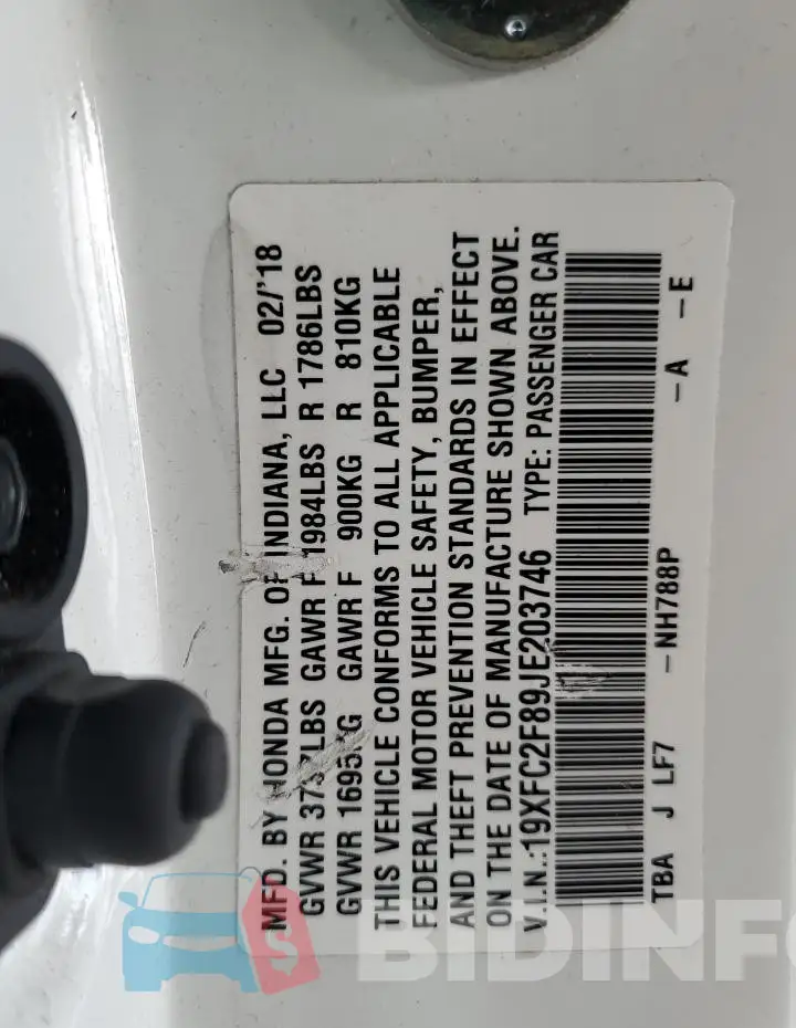 19XFC2F89JE203746 Photo# 13