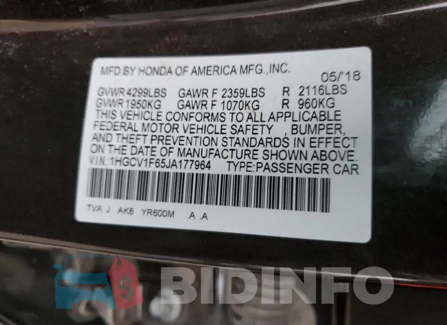 1HGCV1F65JA177964 Photo# 12