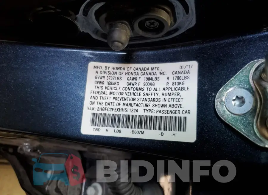 2HGFC2F5XHH511224 Photo# 12