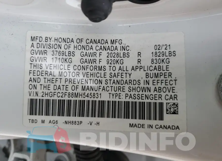 2HGFC2F88MH545831 Photo# 12