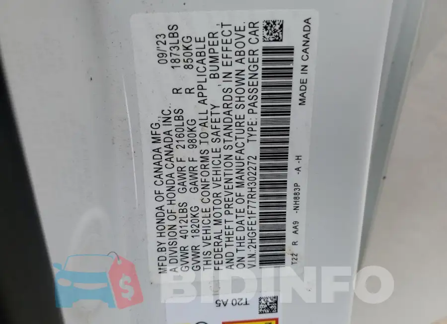 2HGFE1F77RH302272 Photo# 12