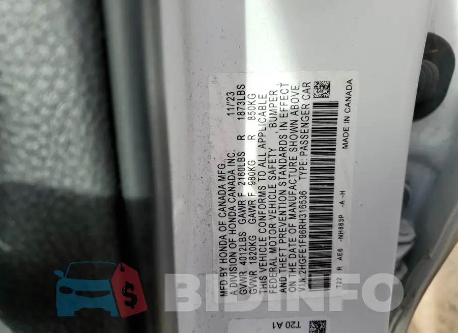 2HGFE1F96RH316536 Photo# 13