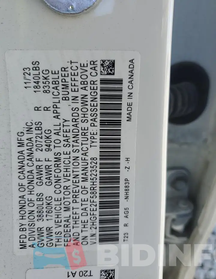 2HGFE2F58RH523528 Photo# 12