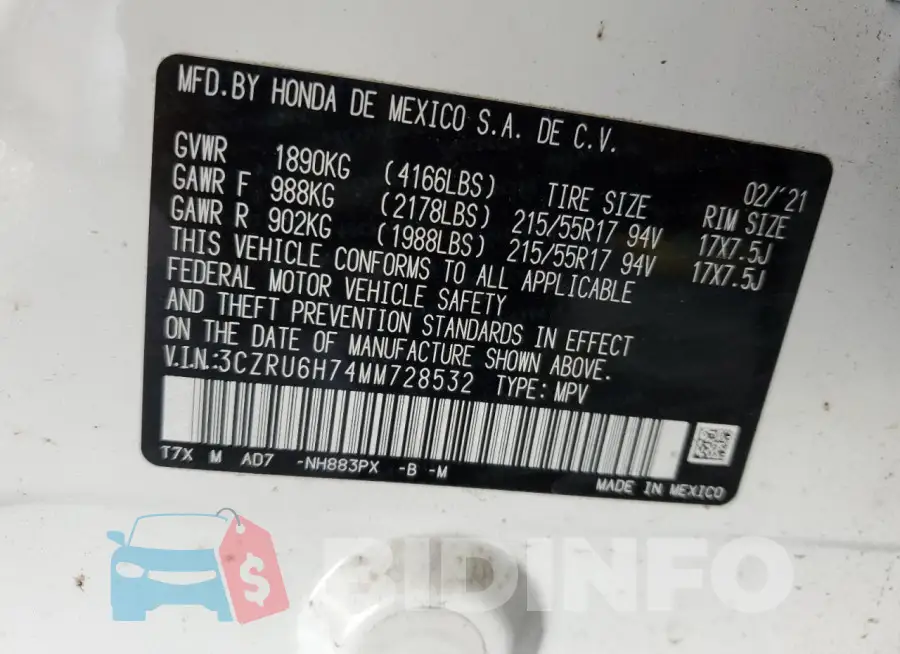 3CZRU6H74MM728532 Photo# 14