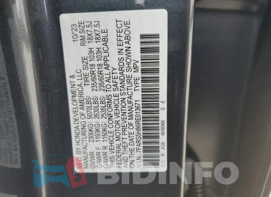 7FARS5H86RE013671 Photo# 13