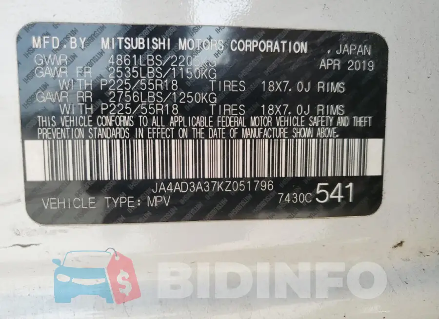 JA4AD3A37KZ051796 Photo# 14