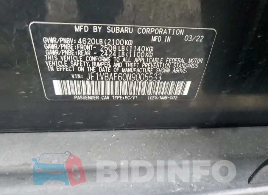 JF1VBAF60N9005533 Photo# 12