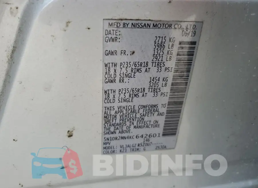 5N1DR2MN4KC642601 Photo# 13
