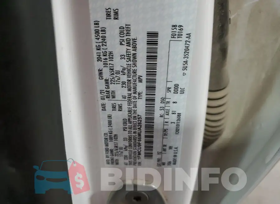 1FMCU9F66MUA26257 Photo# 13