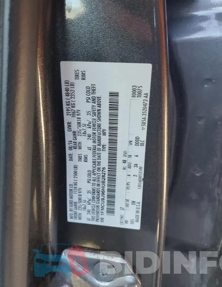 1FMCU9J96HUB28276 Photo# 12