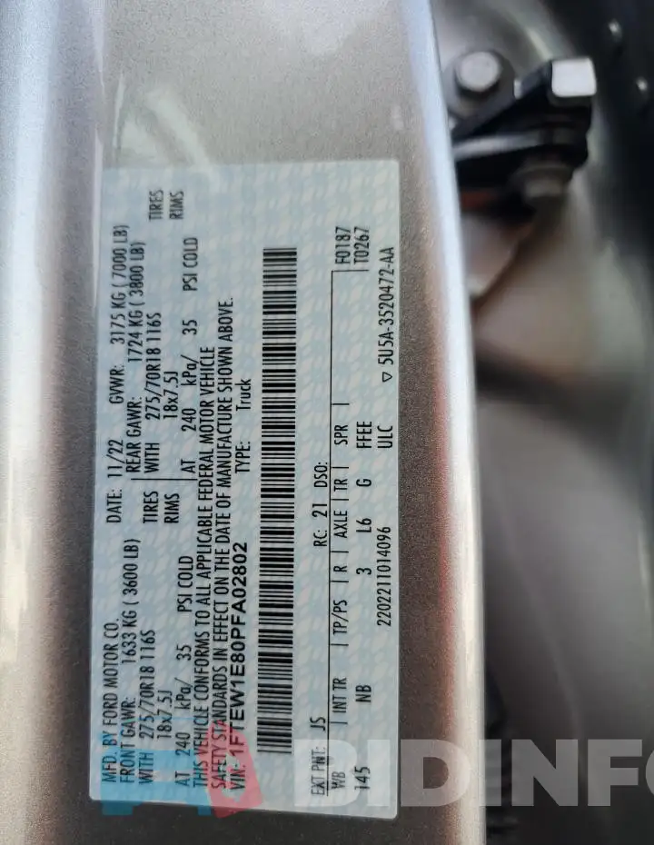 1FTEW1E80PFA02802 Photo# 13