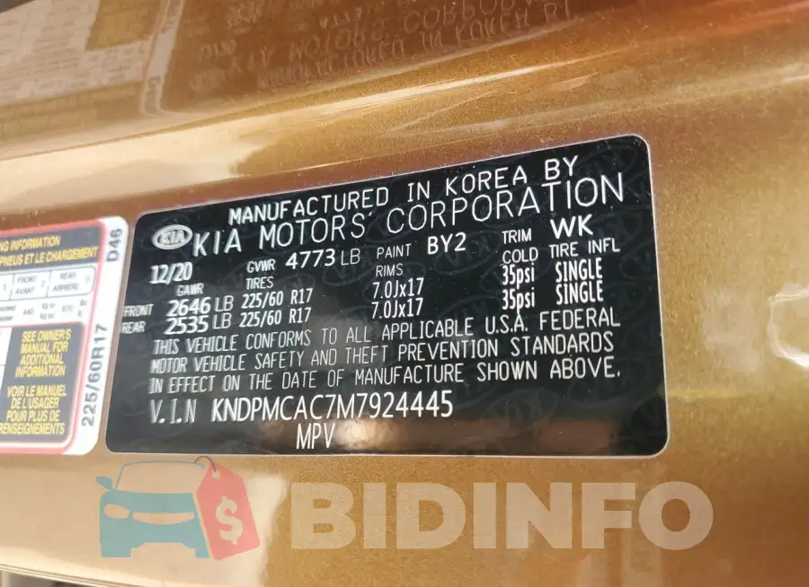 KNDPMCAC7M7924445 Photo# 13