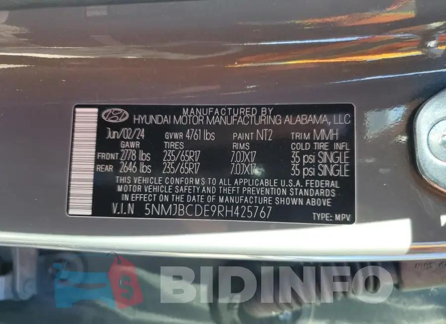 5NMJBCDE9RH425767 Photo# 14