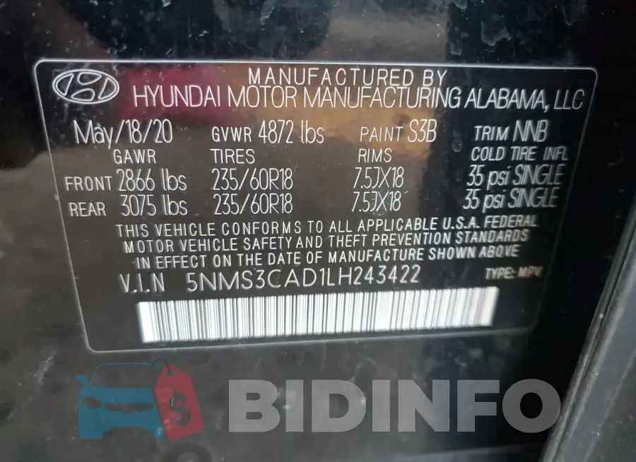 5NMS3CAD1LH243422 Photo# 14