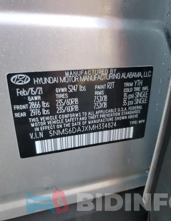 5NMS6DAJXMH334824 Photo# 13