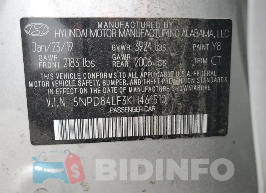 5NPD84LF3KH461510 Photo# 13
