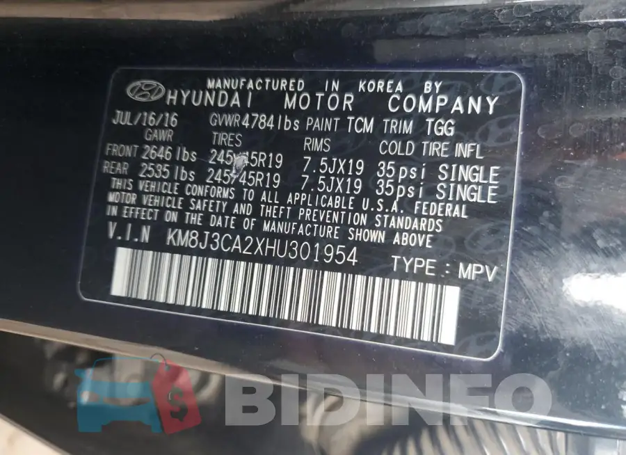 KM8J3CA2XHU301954 Photo# 13