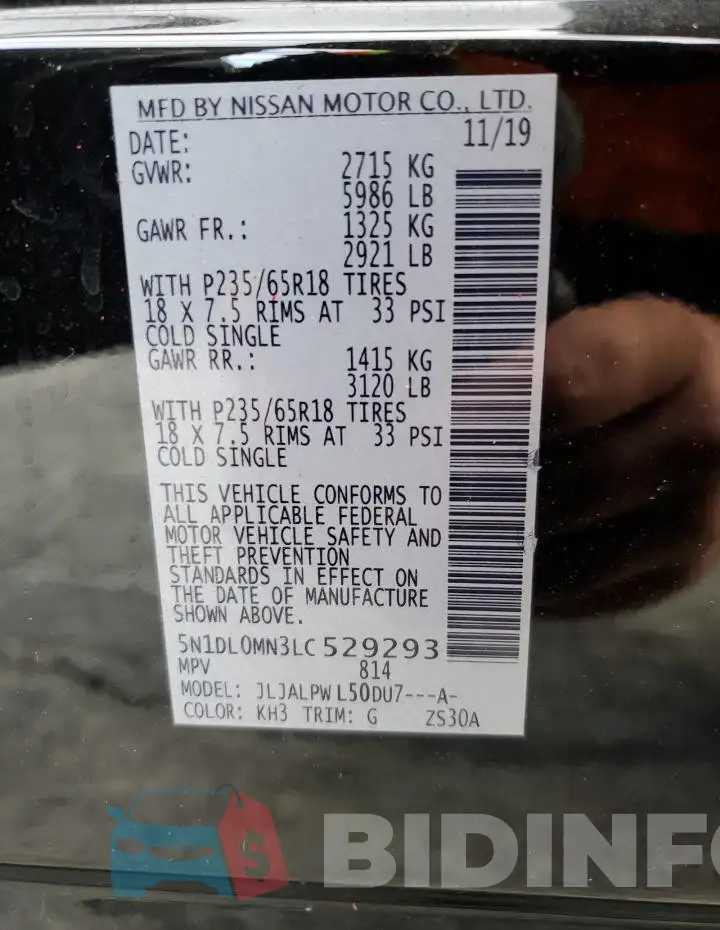 5N1DL0MN3LC529293 Photo# 13