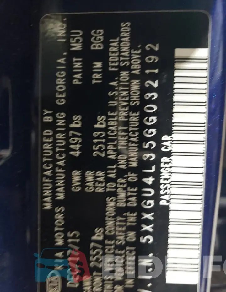 5XXGU4L35GG032192 Photo# 12