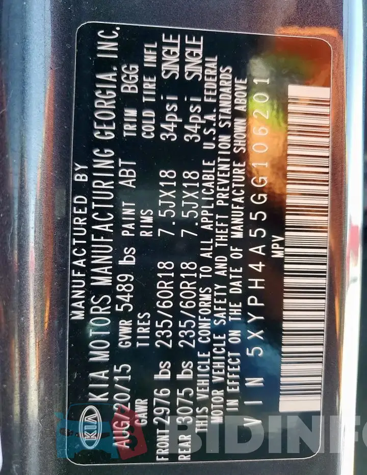 5XYPH4A55GG106201 Photo# 14