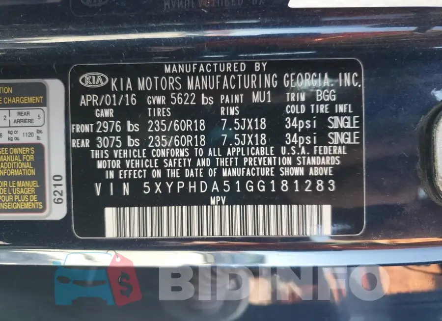 5XYPHDA51GG181283 Photo# 14