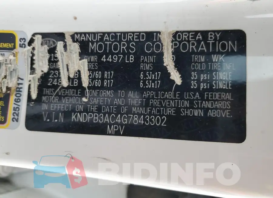 KNDPB3AC4G7843302 Photo# 13