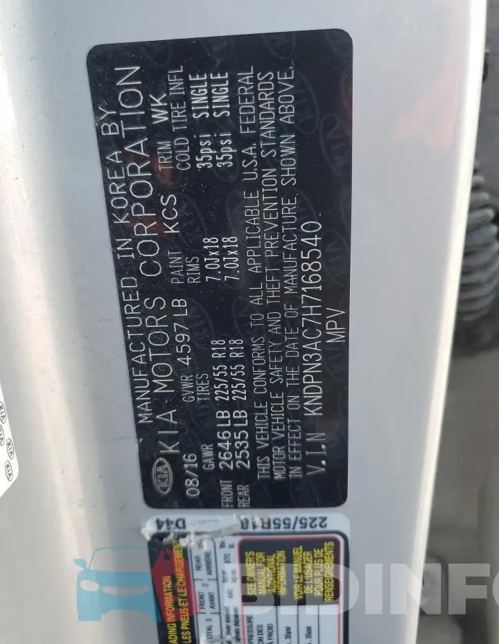 KNDPN3AC7H7168540 Photo# 13
