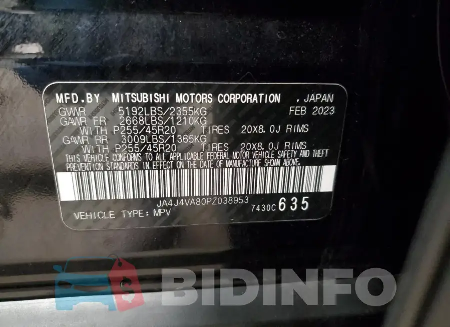 JA4J4VA80PZ038953 Photo# 14