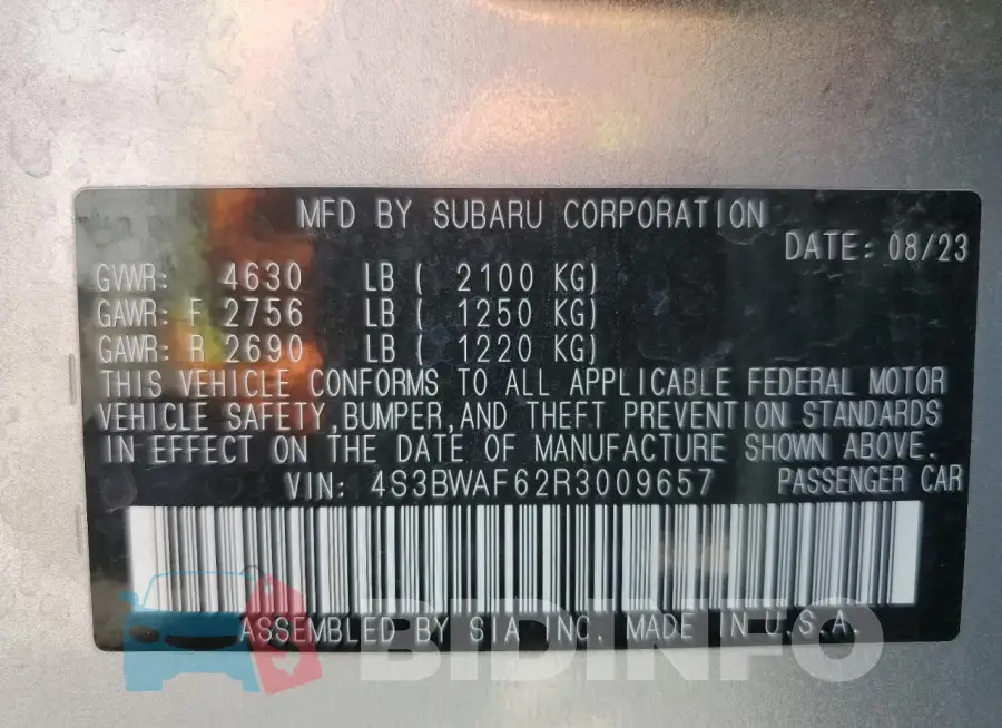 4S3BWAF62R3009657 Photo# 12