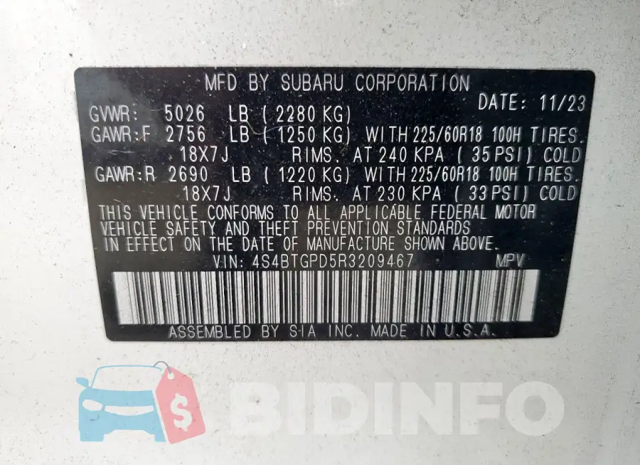 4S4BTGPD5R3209467 Photo# 13