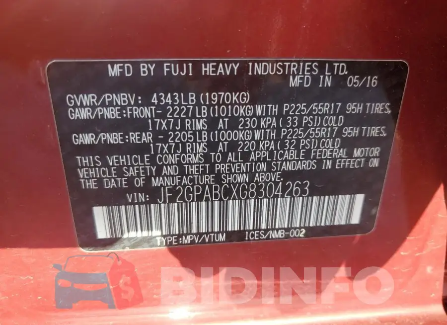 JF2GPABCXG8304263 Photo# 12