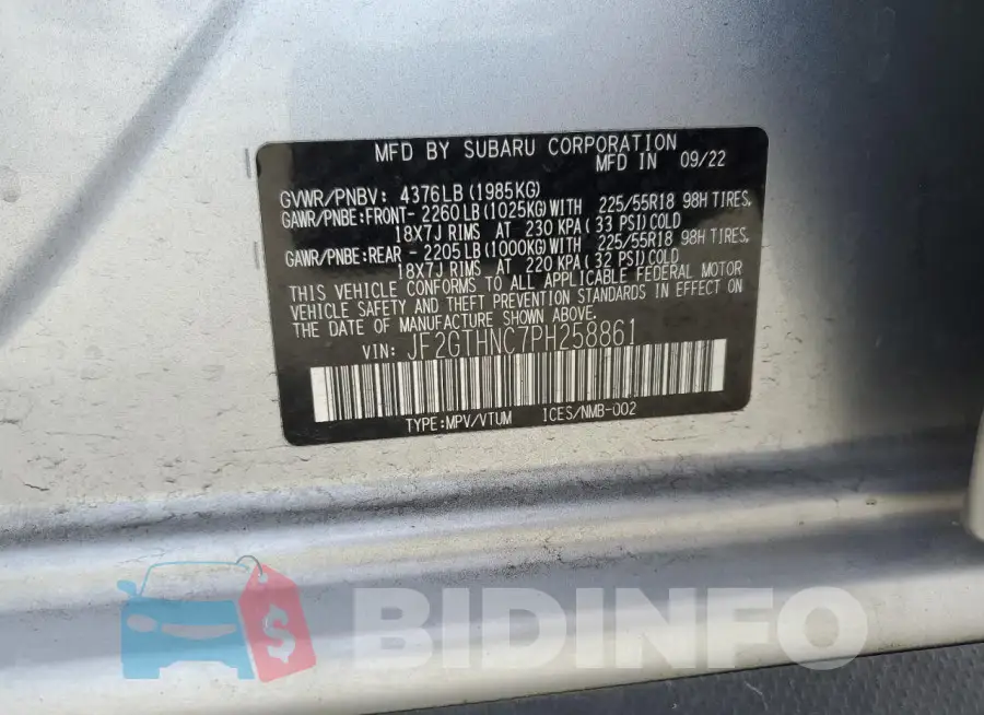 JF2GTHNC7PH258861 Photo# 13