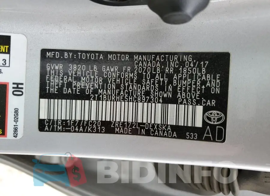 2T1BURHE5HC897304 Photo# 12