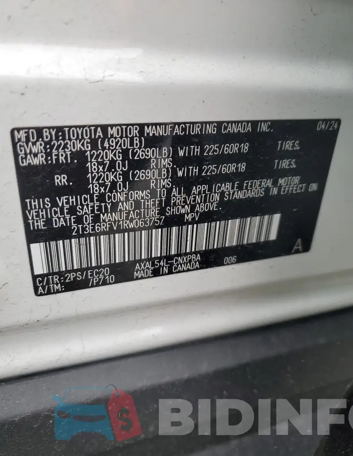 2T3E6RFV1RW063757 Photo# 13