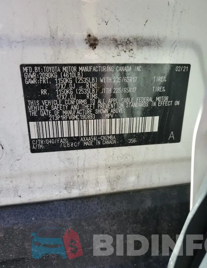 2T3P1RFV6MC190893 Photo# 14