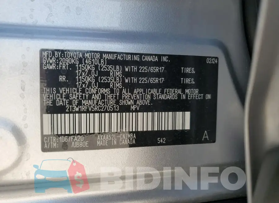 2T3W1RFV5RC270513 Photo# 13