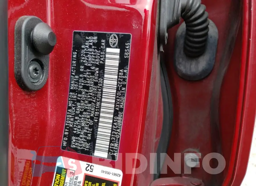 4T1B11HK1JU647630 Photo# 12