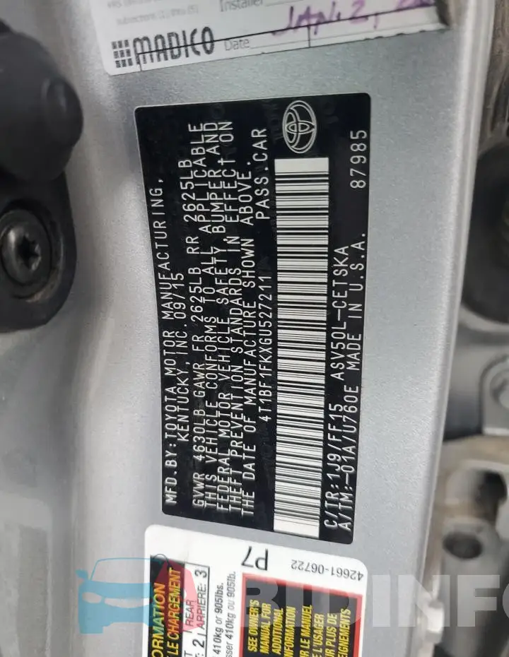 4T1BF1FKXGU527211 Photo# 12