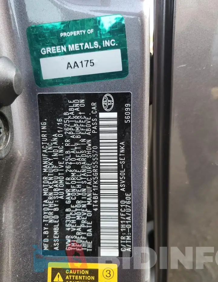 4T4BF1FK5GR555570 Photo# 12
