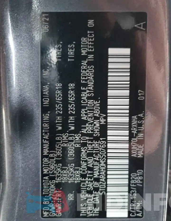 5TDZARAH0MS507691 Photo# 13
