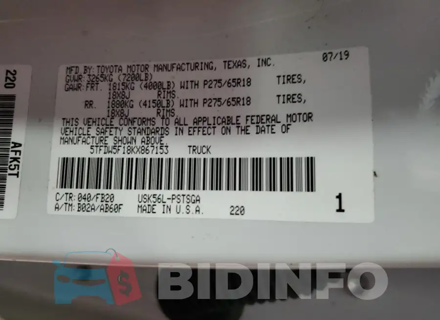 5TFDW5F18KX867153 Photo# 12