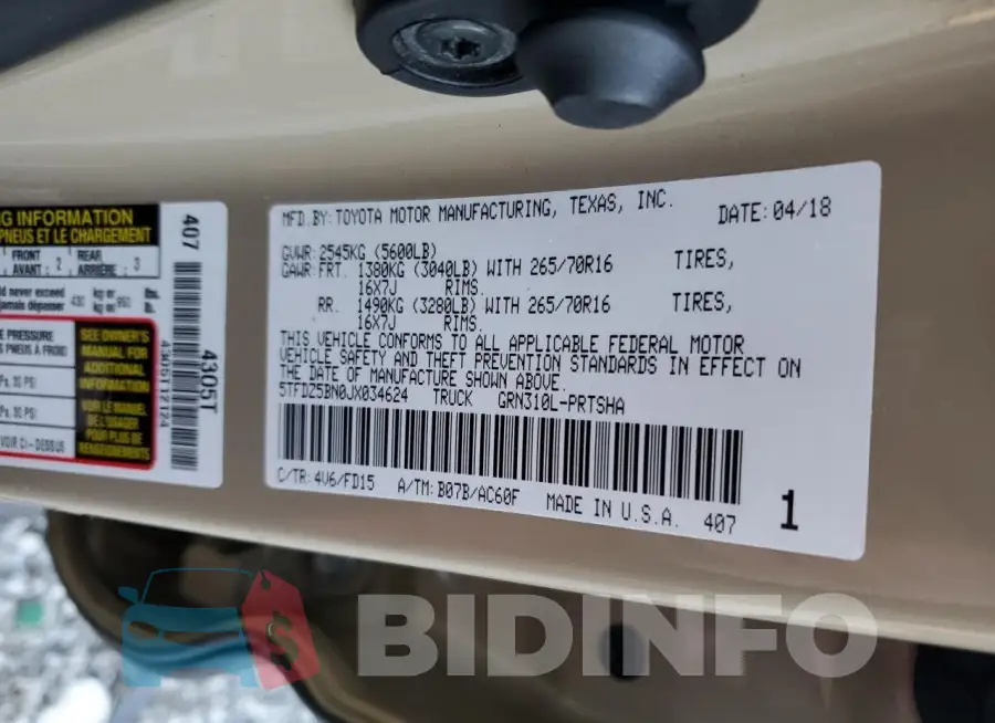 5TFDZ5BN0JX034624 Photo# 13