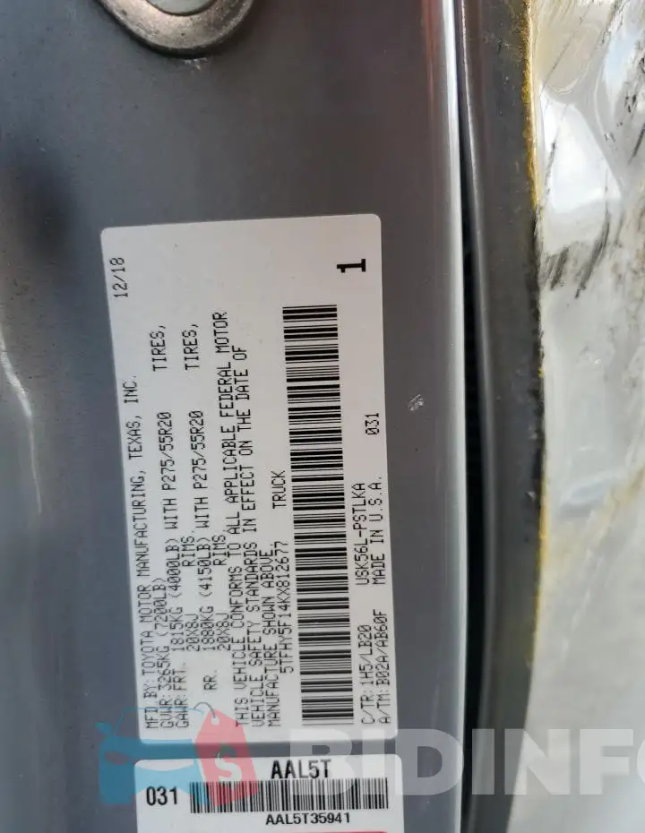 5TFHY5F14KX812677 Photo# 13